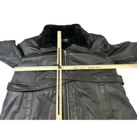 WILSONS LEATHER COAT Womans XL Faux Fur Lined Belted Black - Picture 8 of 16